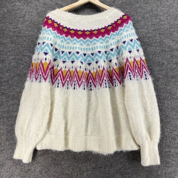 Time And Tru Sweater Pullover Women 2XL White Striped Knit Long Sleeve Casual - Picture 2 of 9